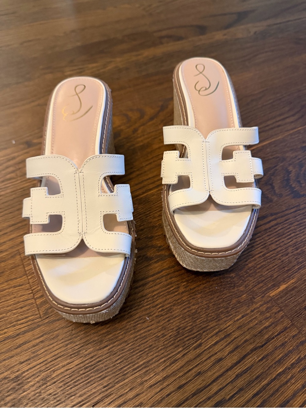 Sam Edelman White Leather Espadrille Wedge Slides